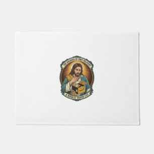 Jesus Cardboard Box Paper Cut Finger Pain Humor_1 Doormat