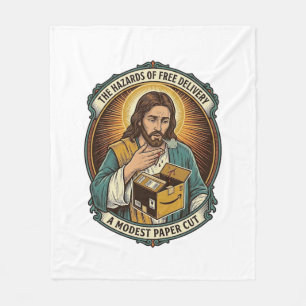 Jesus Cardboard Box Paper Cut Finger Pain Humor_1 Fleece Blanket