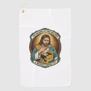 Jesus Cardboard Box Paper Cut Finger Pain Humor_1 Golf Towel