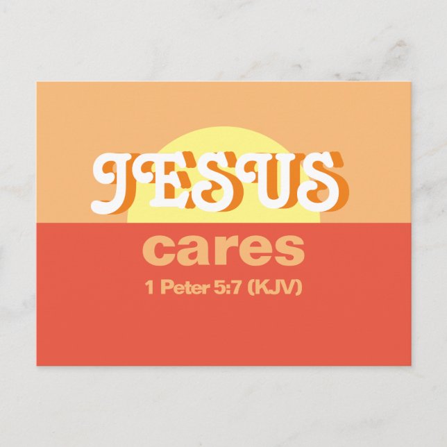 Jesus Cares. 1 Peter 5:7 (KJV) -  Invitation Postcard (Front)
