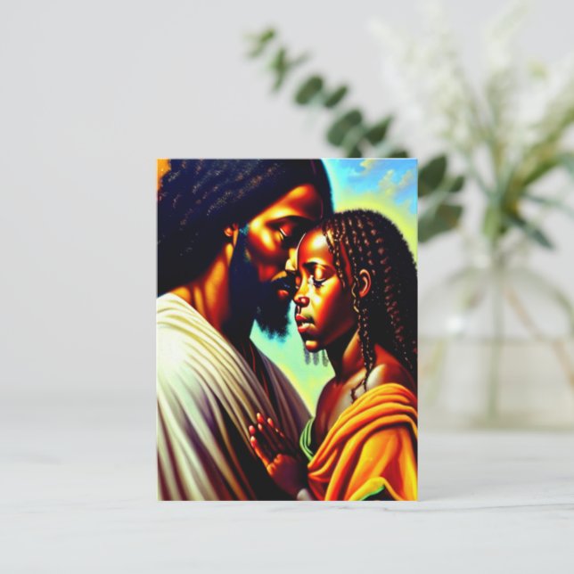 Jesus Cares Black Christian Art Postcard (Standing Front)