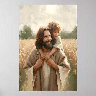 Jesus Carrying Child Jesus and Baby Painting Chris Poster
