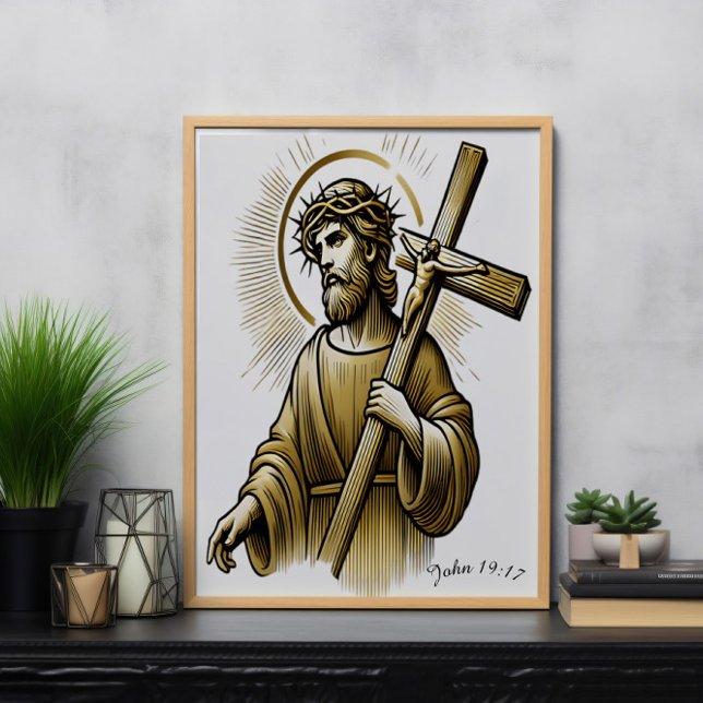 Jesus Carrying Gold Cross with Grace Poster (Creator Uploaded)