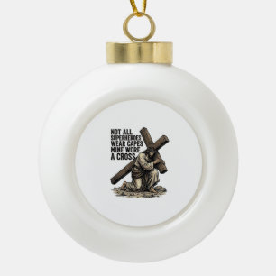 Jesus Carrying the Cross Vintage Christian Ceramic Ball Christmas Ornament