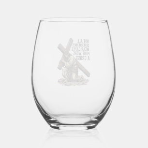 Jesus Carrying the Cross Vintage Christian Stemless Wine Glass