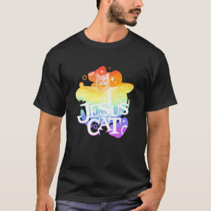 Jesus Cat Lgbt Flag Gay Pride Rainbow Christian C T-Shirt
