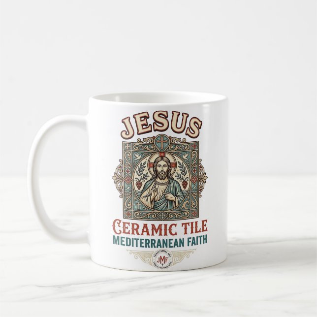 Jesus Ceramic Tile Mediterranean Faith Jesus Ceram Coffee Mug (Left)