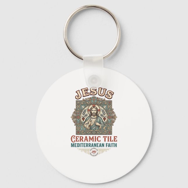 Jesus Ceramic Tile Mediterranean Faith Jesus Ceram Key Ring (Front)