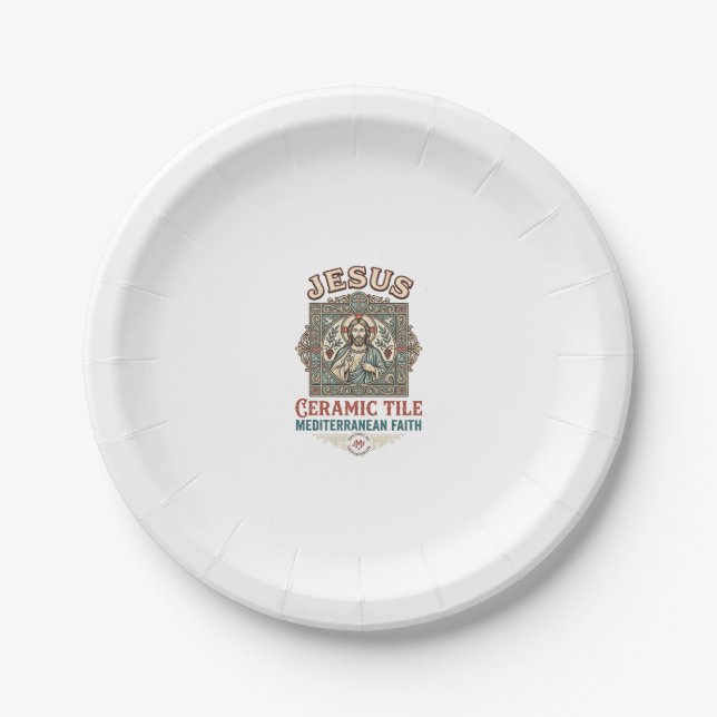 Jesus Ceramic Tile Mediterranean Faith Jesus Ceram Paper Plate (Front)