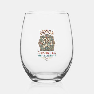 Jesus Ceramic Tile Mediterranean Faith Jesus Ceram Stemless Wine Glass