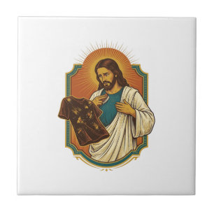 Jesus Chalk Covered Black Gym Clothes Mess Workout Tile