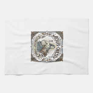 Jesus Chess Strategy Symbol Jesus Chess Strategy C Tea Towel