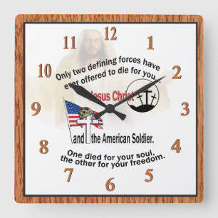 Jesus Christ & American Soldier Square Clock #2