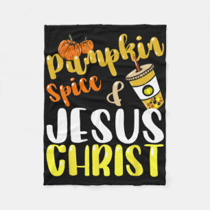 Jesus Christ And Pumpkin Spice Autumn Fall Coffee Fleece Blanket