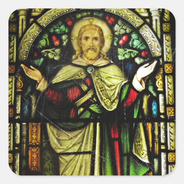 Jesus Christ Arms Outstretched Square Sticker (Front)