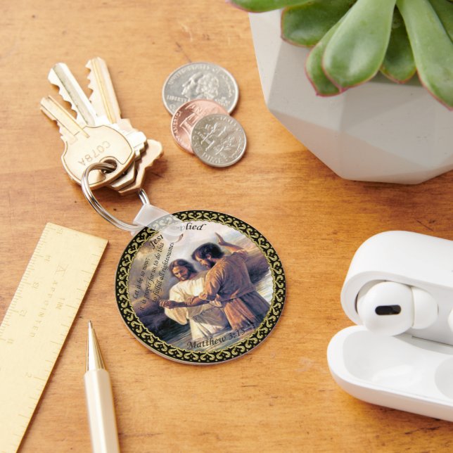 Jesus Christ Baptism image one Key Ring (Desk)