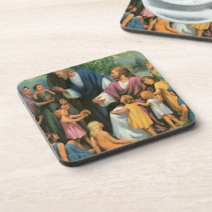 Jesus Christ Blessing Children, Vintage Religion Coaster