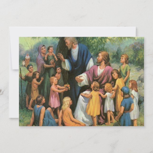 Jesus Christ Blessing Children, Vintage Religion Invitation (Front)