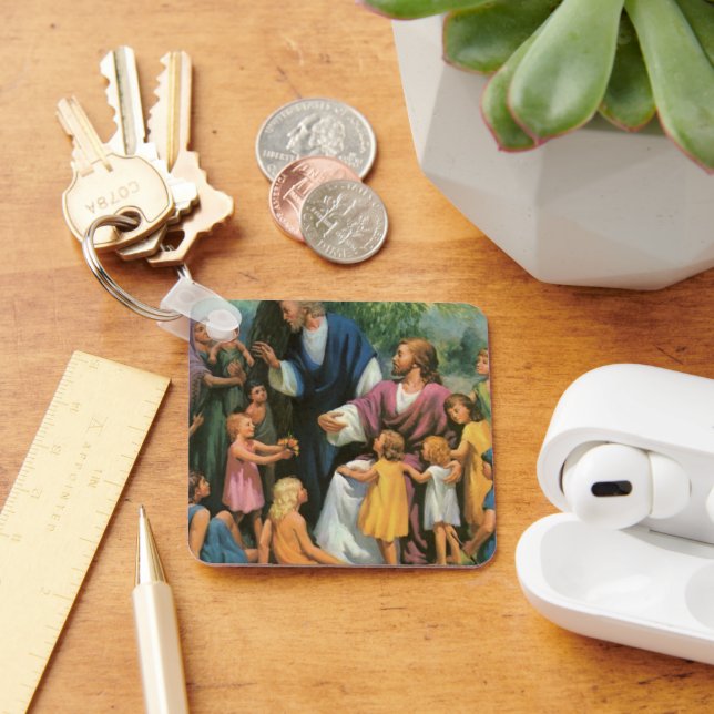 Jesus Christ Blessing Children, Vintage Religion Key Ring (Desk)