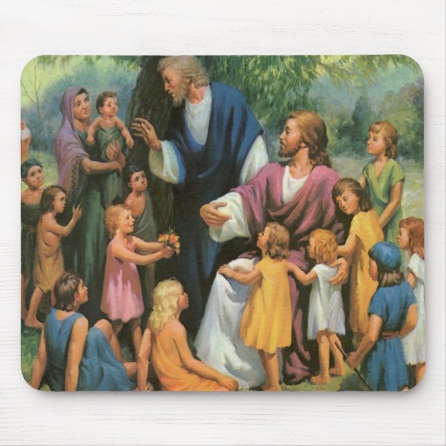 Jesus Christ Blessing Children, Vintage Religion Mouse Pad (Front)