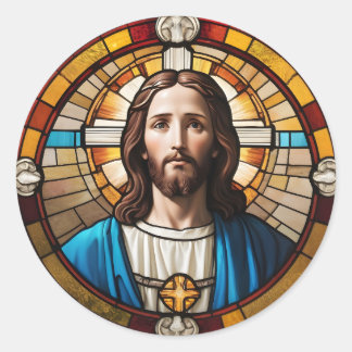 Jesus Christ Circular Faux Stained Glass Classic Round Sticker
