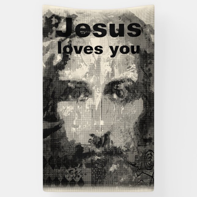 Jesus Christ Collage halftone black + your ideas Banner (Vertical)