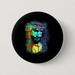 Jesus Christ Cross Religious Cture Christian Art P 6 Cm Round Badge