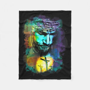 Jesus Christ Cross Religious Cture Christian Art P Fleece Blanket