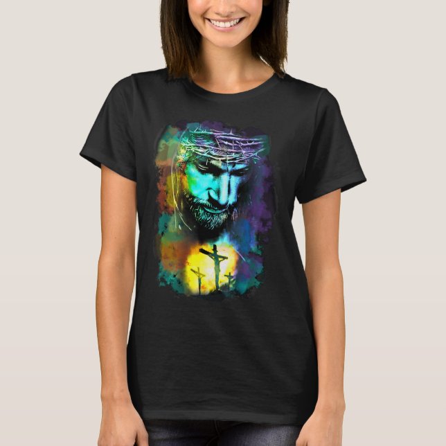 Jesus Christ Cross Religious Cture Christian Art P T-Shirt (Front)