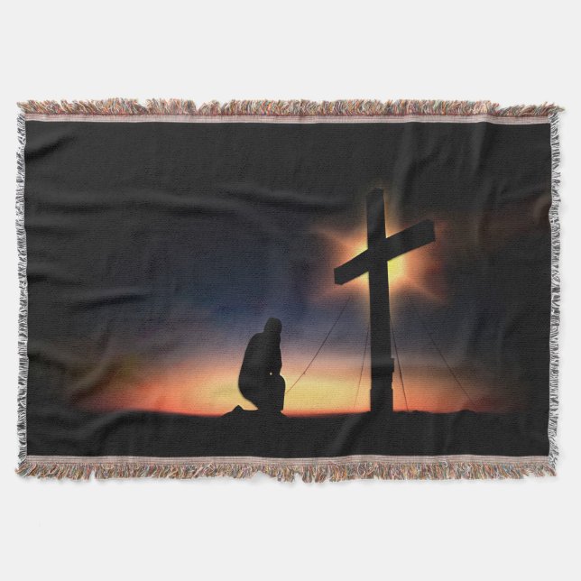 Jesus Christ Crucifixion Cross Throw Blanket (Front)