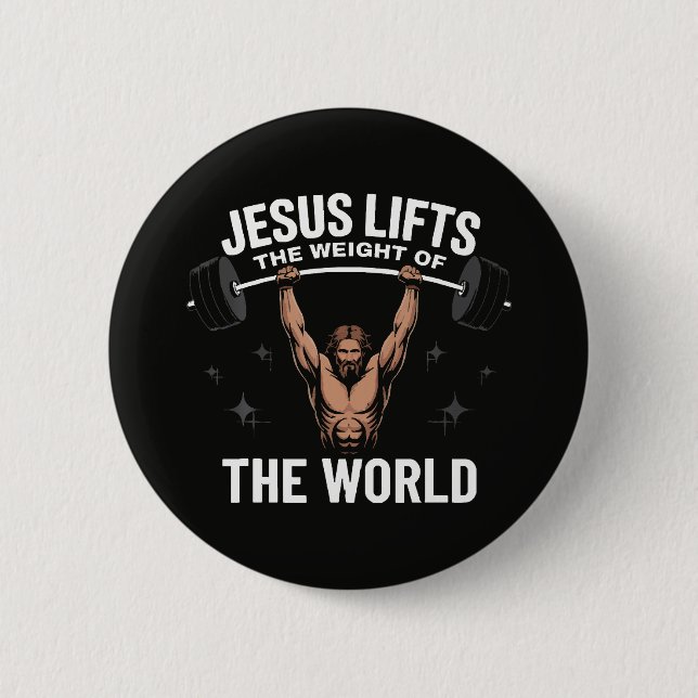 Jesus Christ Deadlifting 6 Cm Round Badge (Front)