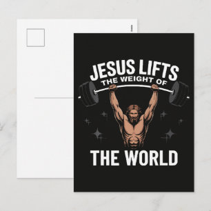 Jesus Christ Deadlifting Holiday Postcard