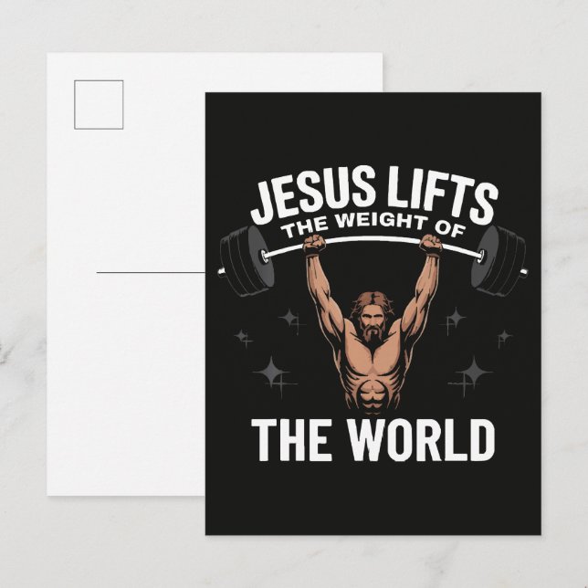 Jesus Christ Deadlifting Invitation Postcard (Front/Back)