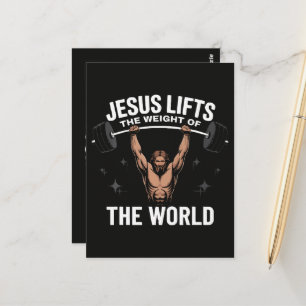 Jesus Christ Deadlifting Postcard