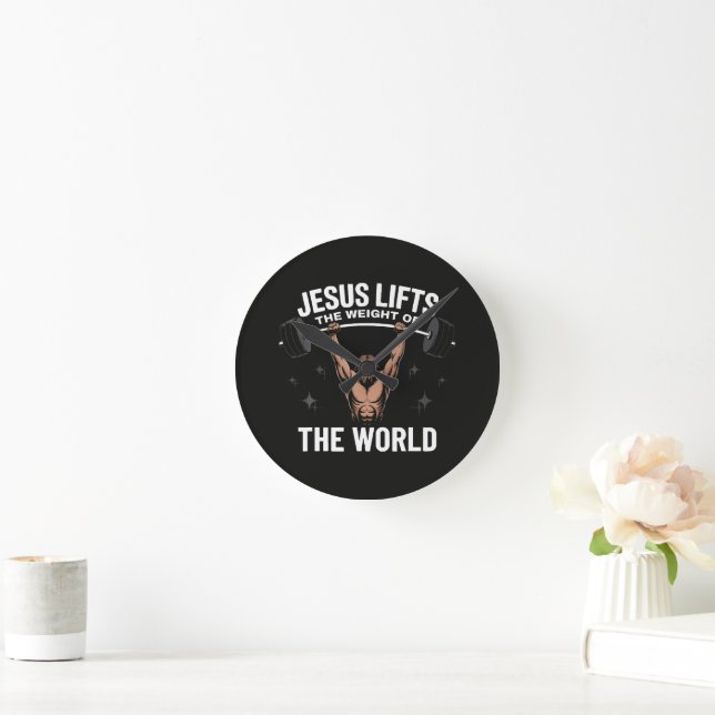 Jesus Christ Deadlifting Round Clock (Home)