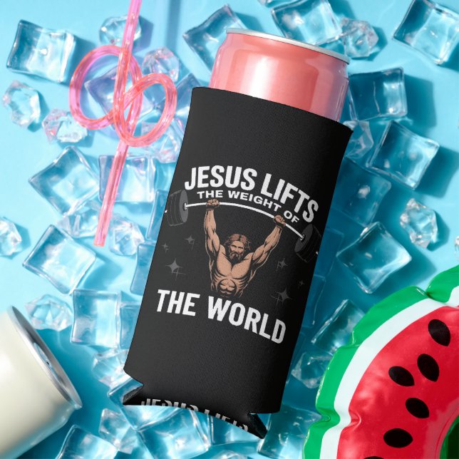 Jesus Christ Deadlifting Seltzer Can Cooler (In Situ Summer)