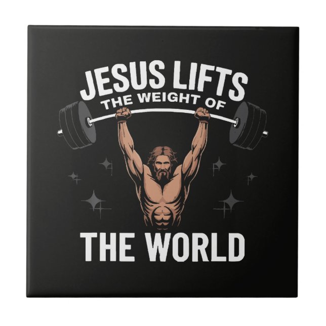Jesus Christ Deadlifting Tile (Front)