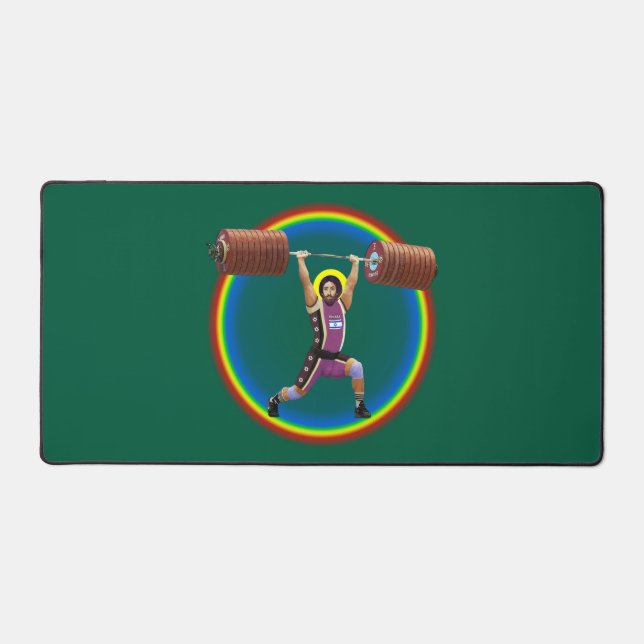 Jesus Christ doing the Clean and Jerk Desk Mat (Front)