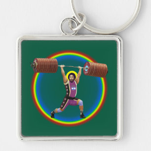 Jesus Christ doing the Clean and Jerk Key Ring