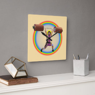 Jesus Christ doing the Clean and Jerk Square Wall Clock