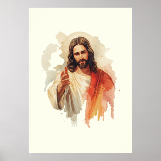 Jesus christ Extending Hands Water color painting Poster