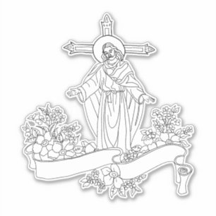 jesus Christ flowers scroll art coloring page 