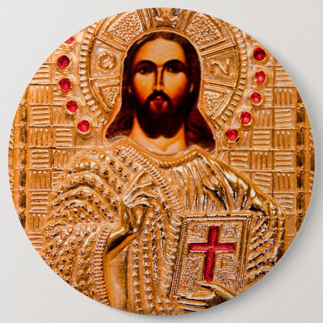 Jesus christ golden icon 6 cm round badge (Front)
