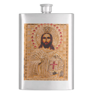 Jesus christ golden icon hip flask