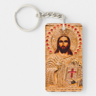 Jesus christ golden icon key ring