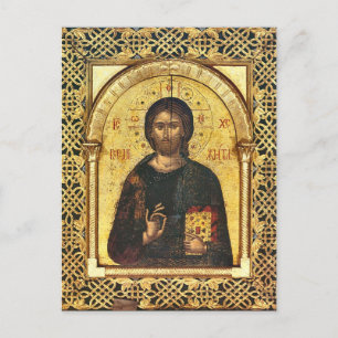 Jesus Christ Gospels Latticework Gold Frame Icon   Postcard