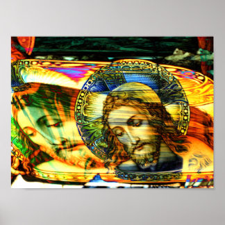 Jesus Christ Halo EFX Warp Invert Colourized Poster