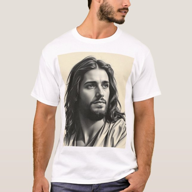  Jesus Christ – Handcrafted Charcoal Portrait T-Shirt (Front)