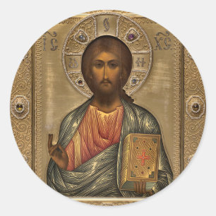 Jesus Christ Holding the Gospels Orthodox Icon     Classic Round Sticker