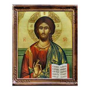 Jesus Christ Holding the Gospels Orthodox Icon Poster